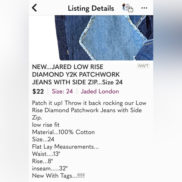**SOLD** NEW JARED LOW RISE DIAMOND Y2K PATCHWORK JEANS Size 24 - Picture 11 of 11